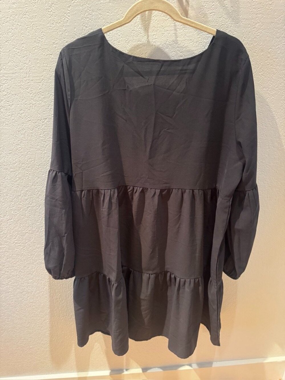 Tiered Balloon Sleeve Babydoll Top/Dress XL Black - Picture 2 of 6